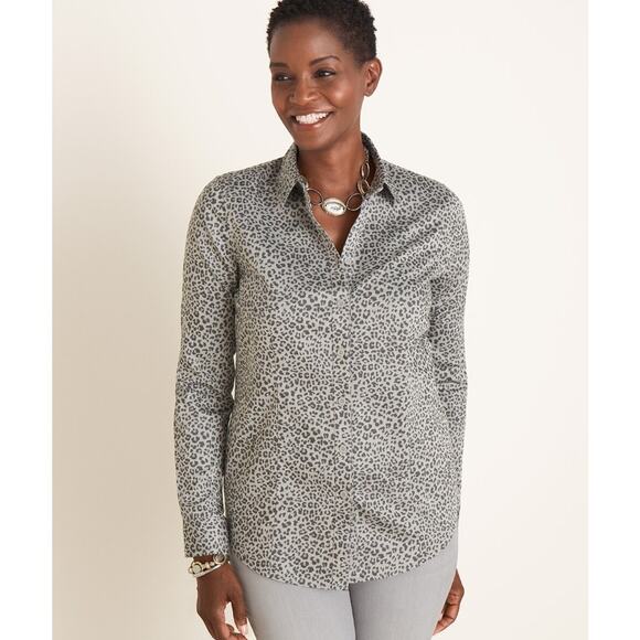 Chico's Women's size 2 / 12 / 14 Brown Cheetah Animal Print Button Down Shirt - Picture 1 of 9